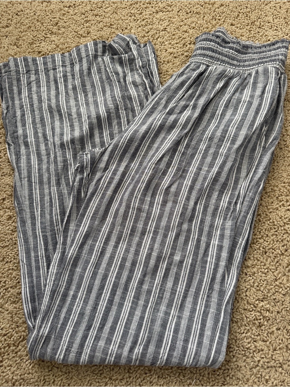 Evereve linen-blend wide leg striped trouser pant